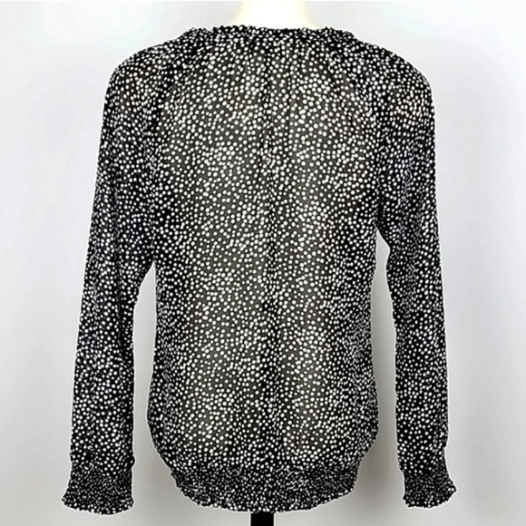ESPRIT  Blouse Top Black White Polka Dots Semi Sheer Ruffle Long Sleeves Size XS - Picture 3 of 14